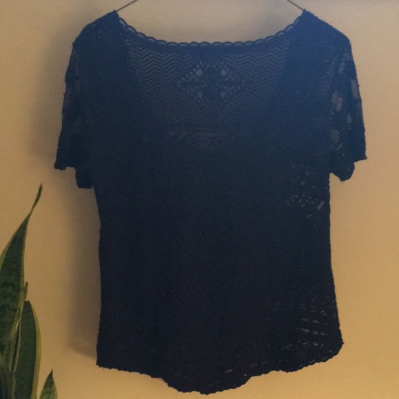 Navy Short Sleeved Anthropologie Shirt - Picture 3 of 4